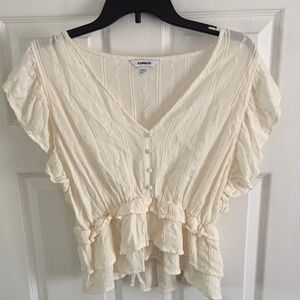 Express faux Button-Front Ruffle Blouse